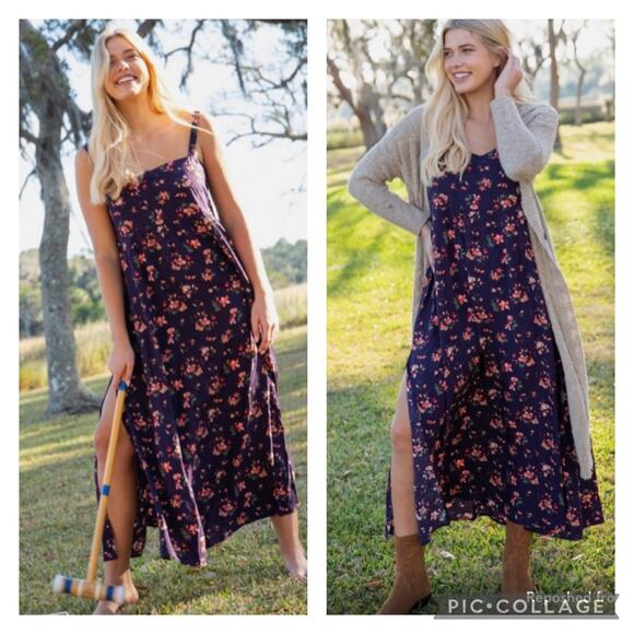 NATURAL LIFE Dresses & Skirts - Natural Life Purple Floral Cami Dress Maxi Length Size Medium